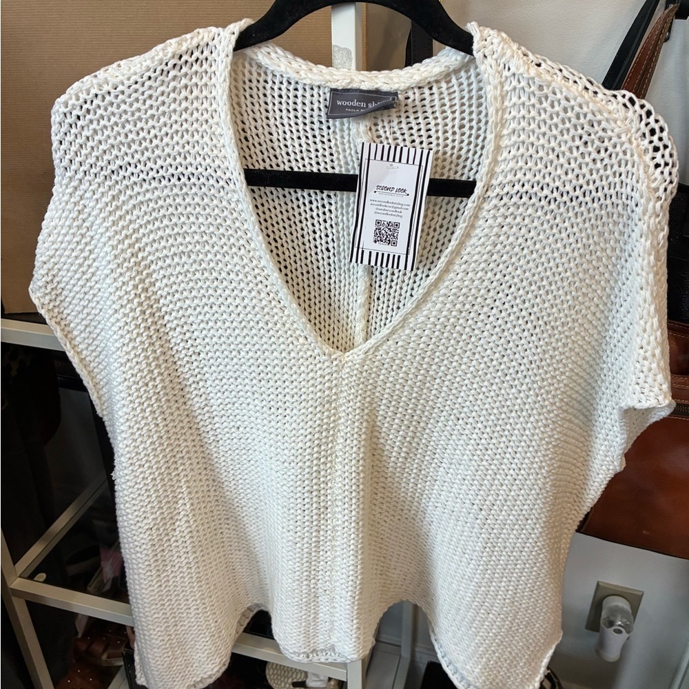 Wooden Ships white short sleeve knit sweater top size S